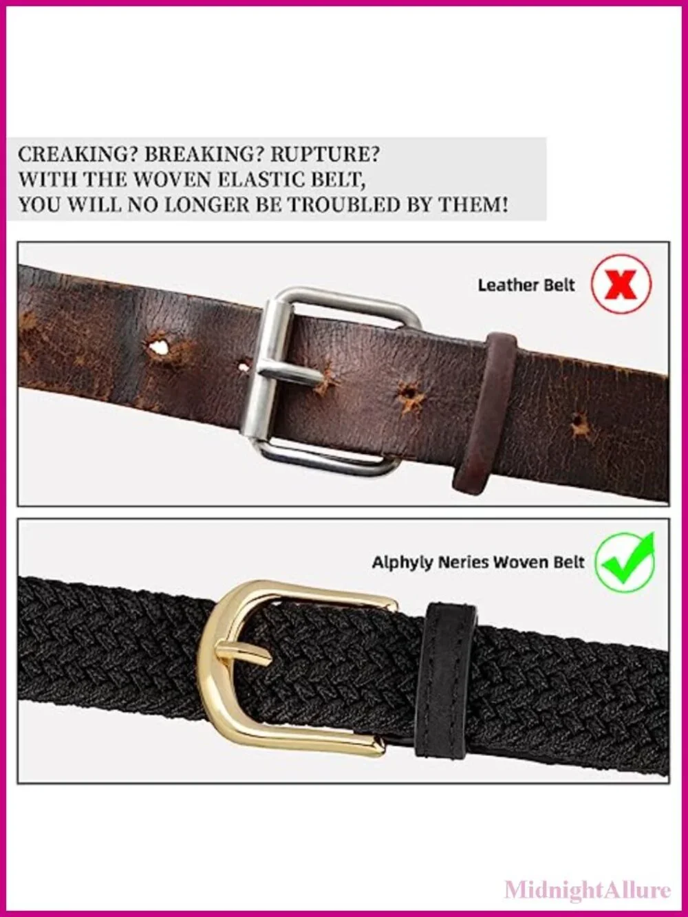 2 Pack Braided Elastic Woven Stretch Belt 1 Inch Width PU Leather Wrapped End